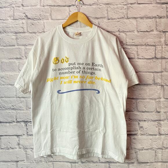 Vintage God Put Me On Earth Jesus Tee Religion Humor T-shirt - Picture 1 of 3